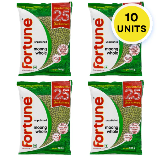 Fortune Moong Dal Whole / Mung Beans With Skin (Bundle of 10 x 500g)