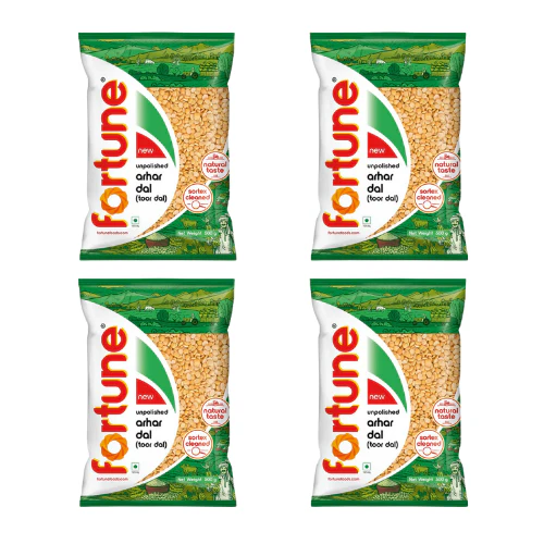 Fortune Toor Dal Plain / Pigeon Peas (Bundle of 4 x 500g) - 2Kg