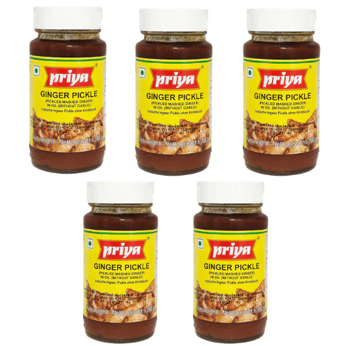 Priya Ginger Pickle without Garlic (Bundle of 5 x 300g)